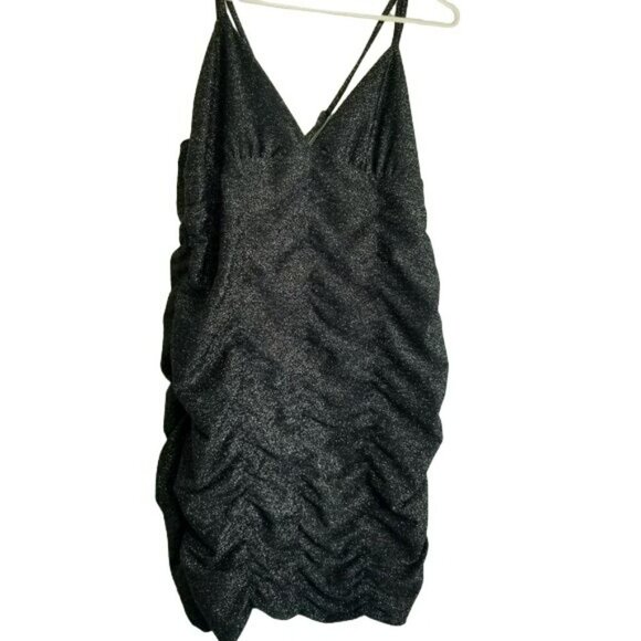 Wild Fable Black Bodycon Dress Metallic silver adjustable straps ruching size XL - Picture 1 of 13